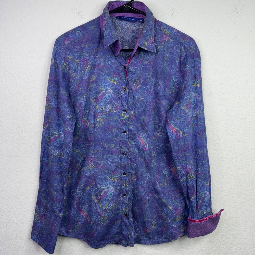 Georg Roth Shirt Womens M‎ Colorful Purple Paisley Button Artsy Boho Psychedelic